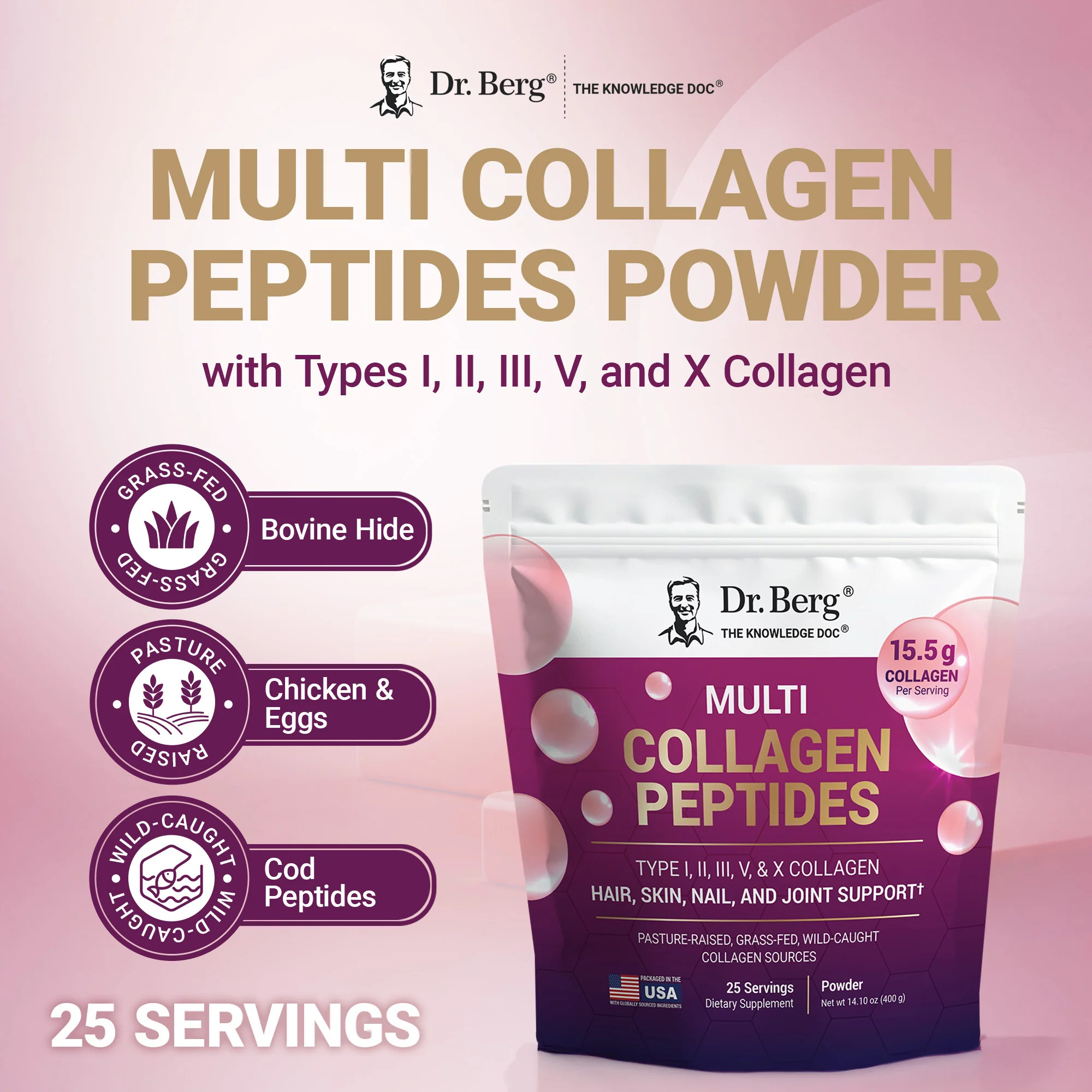 Multi Collagen Peptides – 15.5 g per serving – Grass-Fed, Pasture-Raised, and Wild-Caught Sources – 25 servings - Image 6
