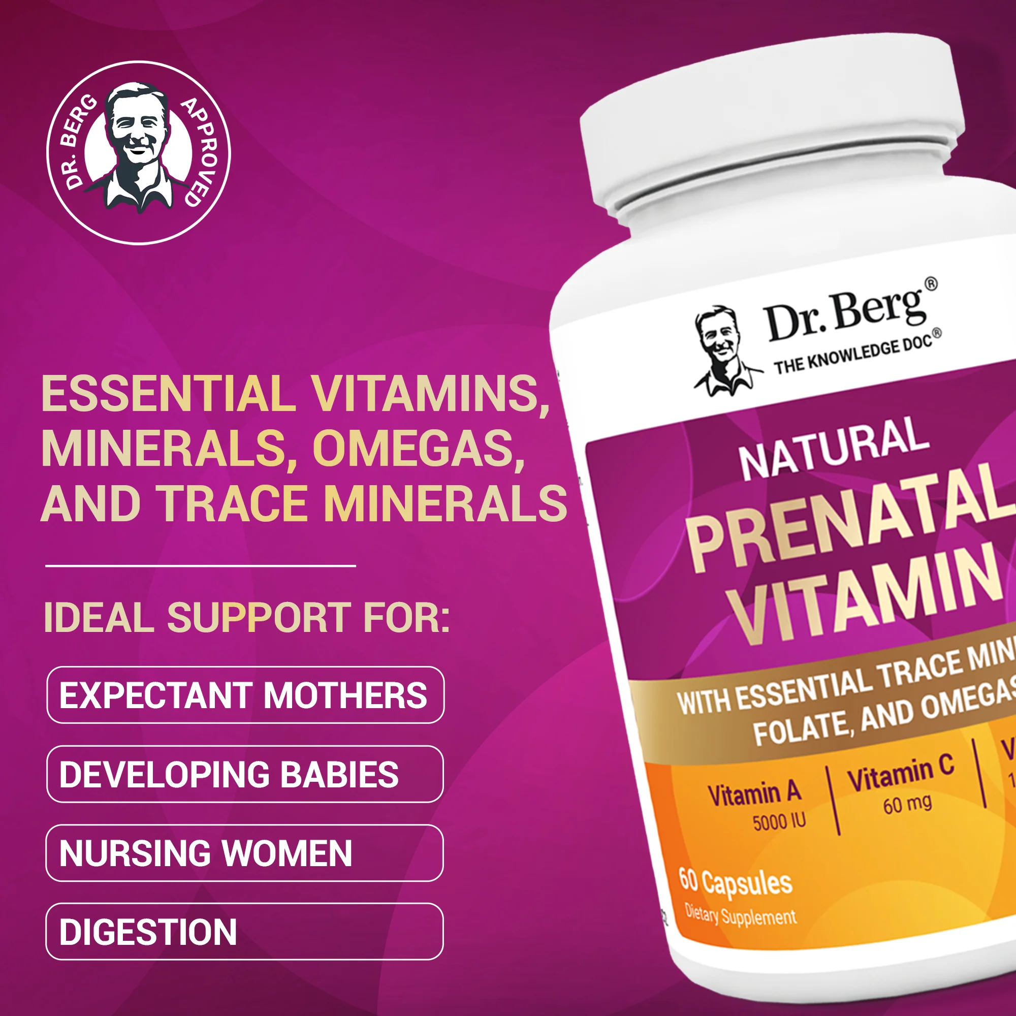 Natural Prenatal Vitamin with Folate and Omegas – 60 Capsules - Image 6