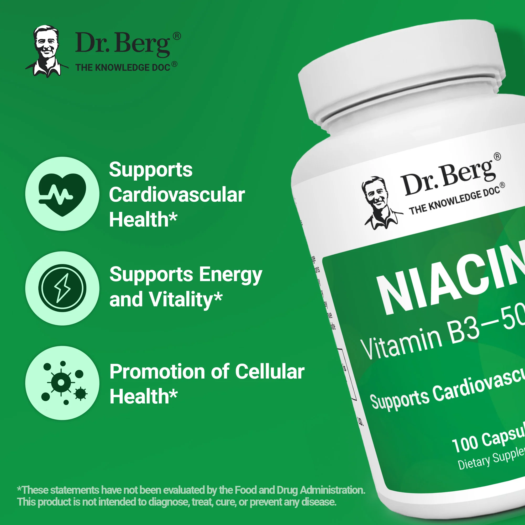 Niacin (Flushing Form) — Vitamin B3 500 mg per serving — Now only 125 mg per capsule - 100 Capsules - Image 7