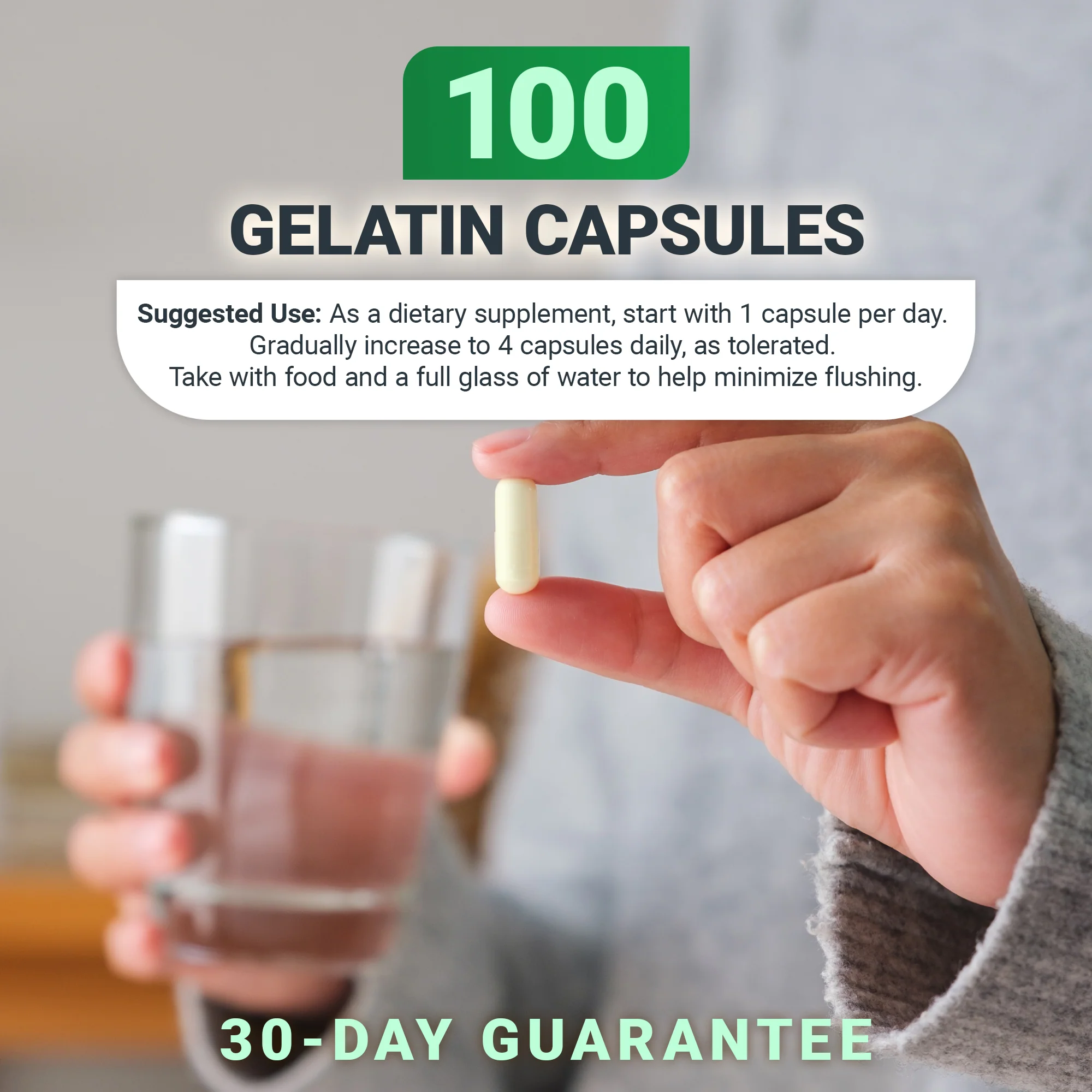 Niacin (Flushing Form) — Vitamin B3 500 mg per serving — Now only 125 mg per capsule - 100 Capsules - Image 8